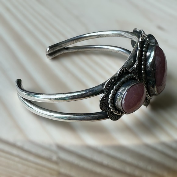 VTG Irv Monte Navajo Cuff Bracelet Size 6 Pink Rhodochrosite Cabs Sterling 43.7g - Picture 3 of 10